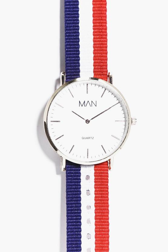 Classic Watch With Striped Grosgrain Strap